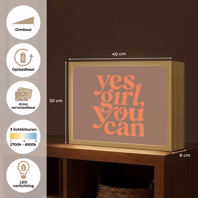 Yes girl you can - Oranje - Bruin Light Box met batterij (Wandlamp) middel -USP_websiteoverzichtNL