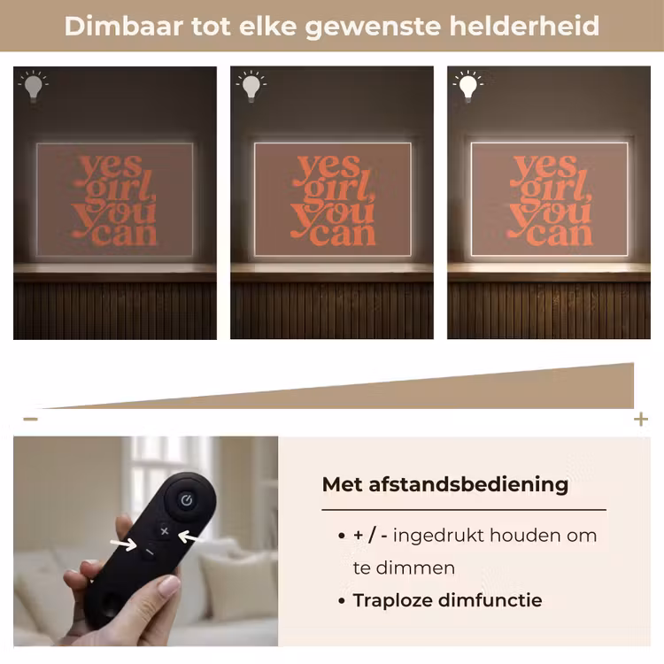 Yes girl you can - Oranje - Bruin Light Box met batterij (Wandlamp) middel -USP_dimbaarNL