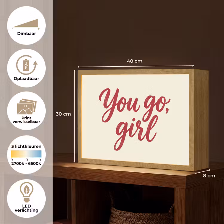 you go girl - Rood - Wit Light Box met batterij (Wandlamp) middel -USP_websiteoverzichtNL