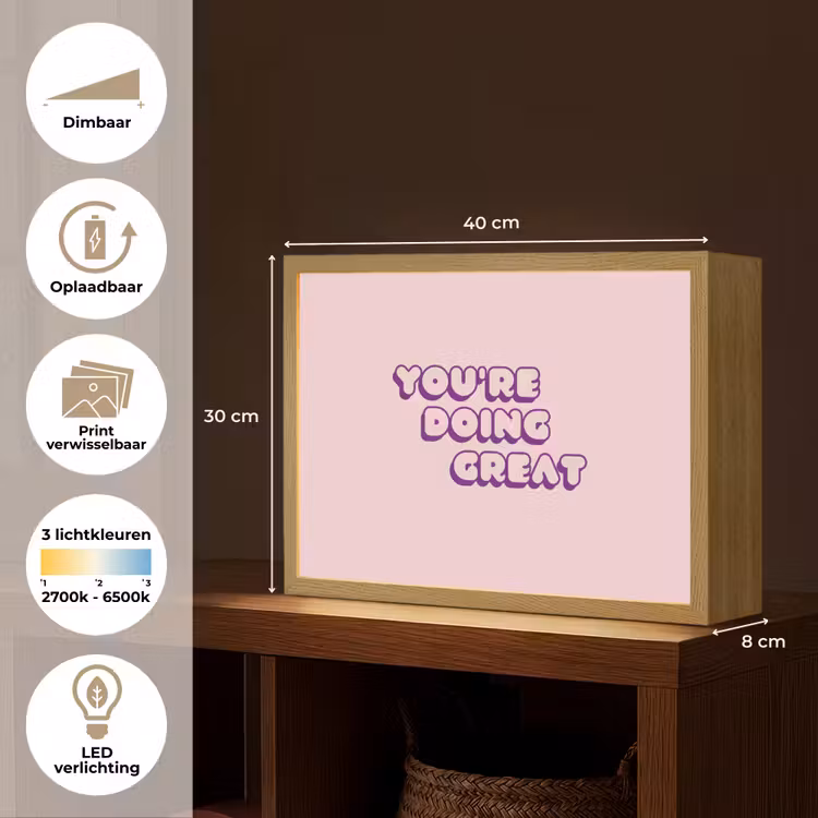 You're doing great - Roze - Bubble letters Light Box met batterij (Wandlamp) middel -USP_websiteoverzichtNL