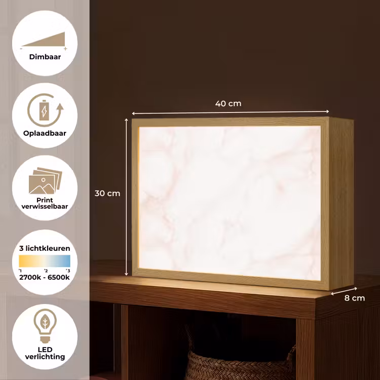 Zalmroze - Marmer - Aders Light Box met batterij (Wandlamp) middel 907 -USP_websiteoverzichtNL