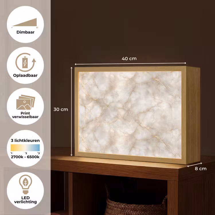 Zandkleurig - Marmer - Natuursteen Light Box met batterij (Wandlamp) middel 907 -USP_websiteoverzichtNL