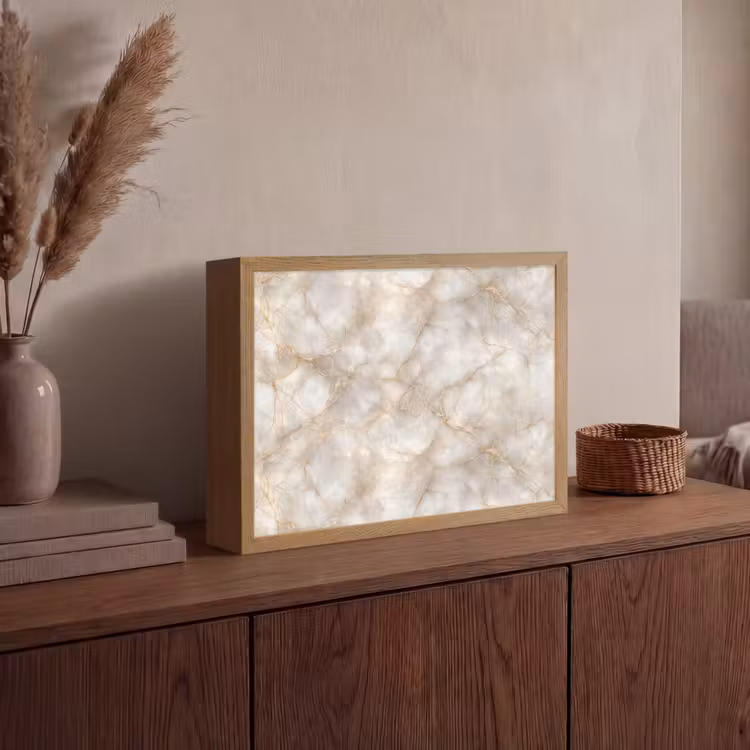 Zandkleurig - Marmer - Natuursteen Light Box met batterij (Wandlamp) middel 907 -sfeer2