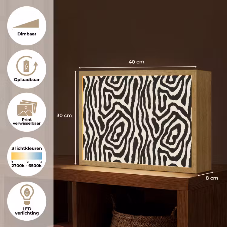 Zebra - Abstract - Zwart Light Box met batterij (Wandlamp) middel 907 -USP_websiteoverzichtNL
