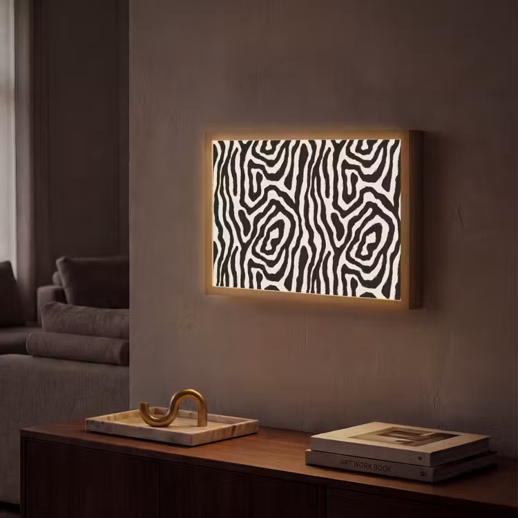 Zebra - Abstract - Zwart Light Box met batterij (Wandlamp) middel 907 -sfeer1