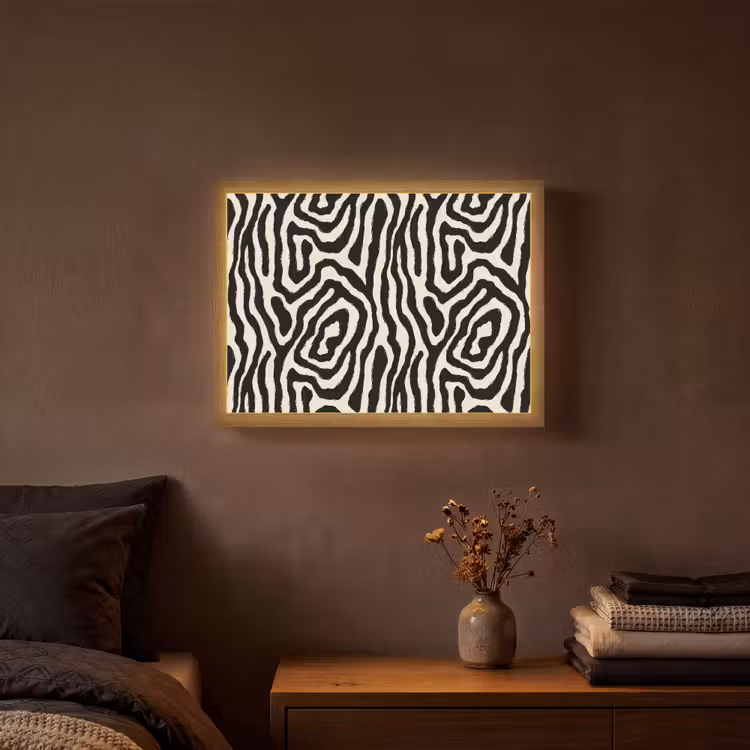 Zebra - Abstract - Zwart Light Box met batterij (Wandlamp) middel 907 -sfeer4