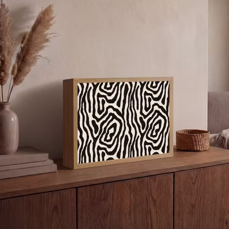 Zebra - Abstract - Zwart Light Box met batterij (Wandlamp) middel 907 -sfeer2