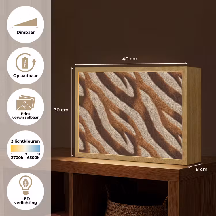 Zebra - Patroon - Bruin Light Box met batterij (Wandlamp) middel 907 -USP_websiteoverzichtNL