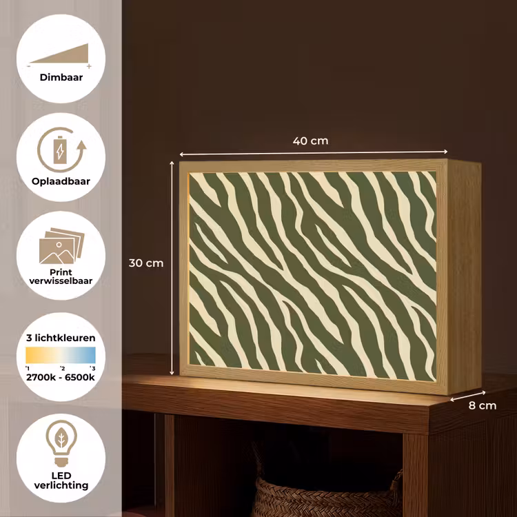 Zebra - Patroon - Groen Light Box met batterij (Wandlamp) middel 907 -USP_websiteoverzichtNL