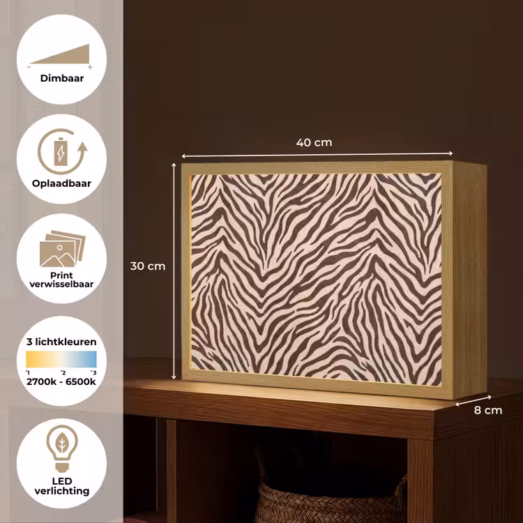 Zebra - Strepen - Bruin Light Box met batterij (Wandlamp) middel -USP_websiteoverzichtNL