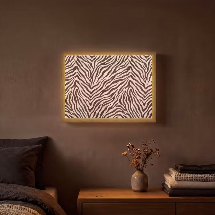 Zebra - Strepen - Bruin Light Box met batterij (Wandlamp) middel -sfeer4