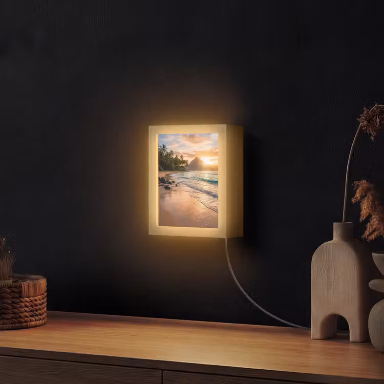 Zee - Berg - Landschap - Tropisch - Goud Light Box met kabel (Wandlamp) klein -sfeer1