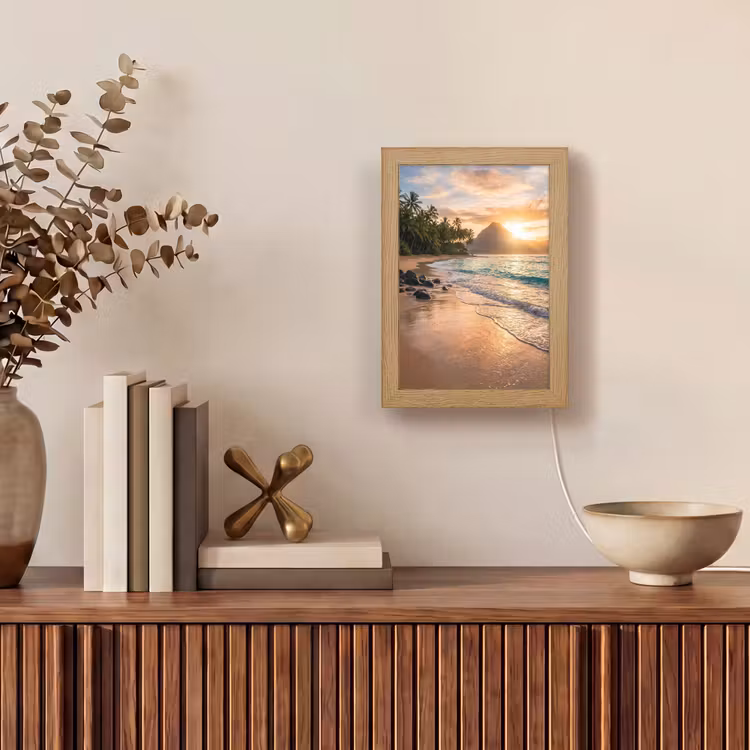 Zee - Berg - Landschap - Tropisch - Goud Light Box met kabel (Wandlamp) klein -sfeer2
