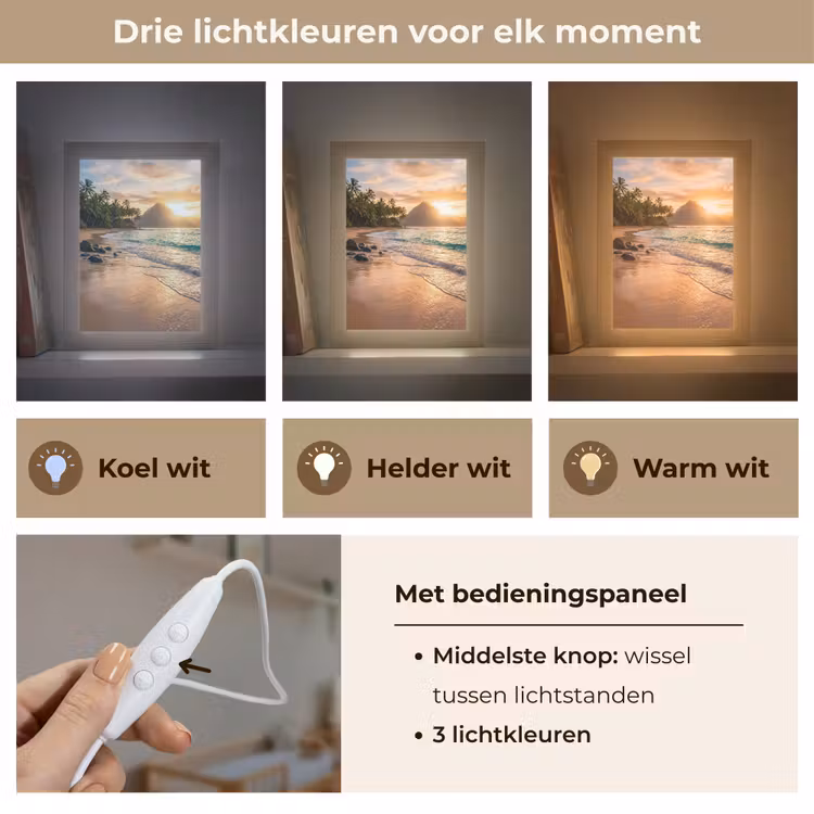 Zee - Berg - Landschap - Tropisch - Goud Light Box met kabel (Wandlamp) klein -USP_lichtkleurNL