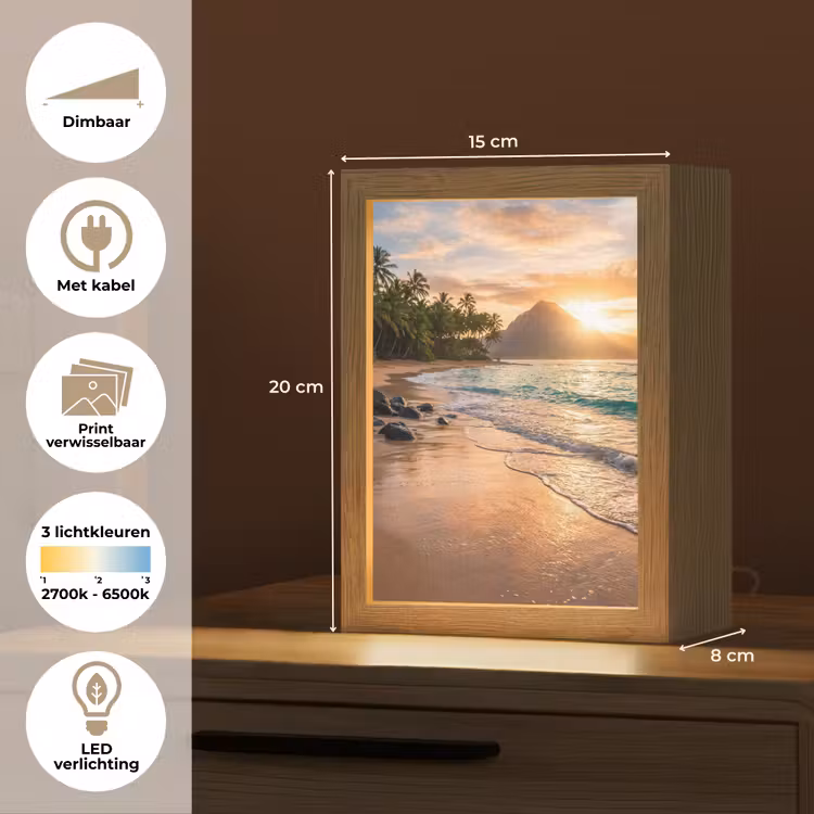 Zee - Berg - Landschap - Tropisch - Goud Light Box met kabel (Wandlamp) klein -USP_websiteoverzichtNL