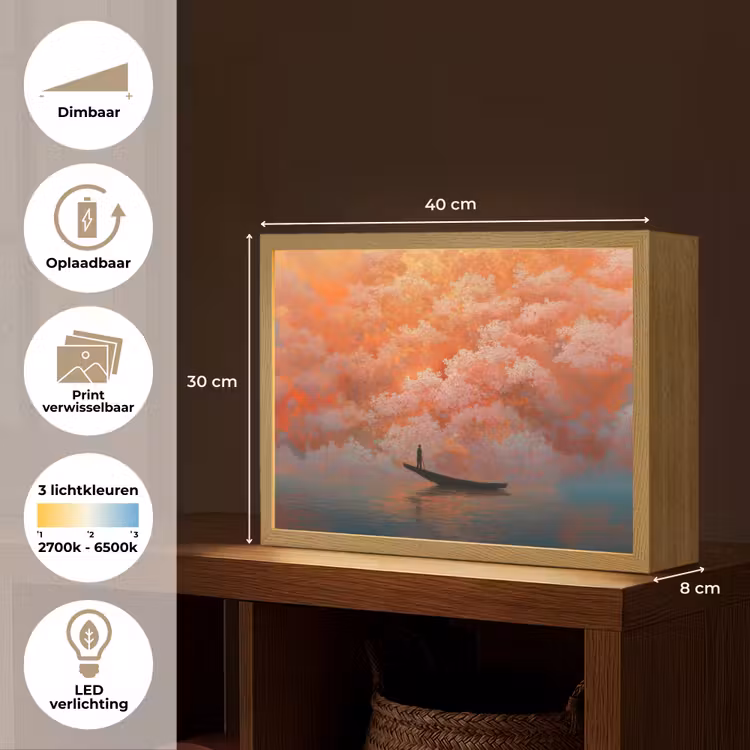 Zee - Boot - Wolken - Oranje Light Box met batterij (Wandlamp) middel -USP_websiteoverzichtNL