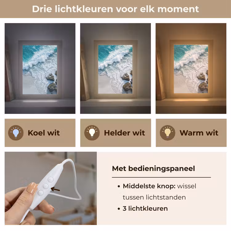 Zee - Golf - Strand - Natuur - Blauw Light Box met kabel (Wandlamp) klein -USP_lichtkleurNL