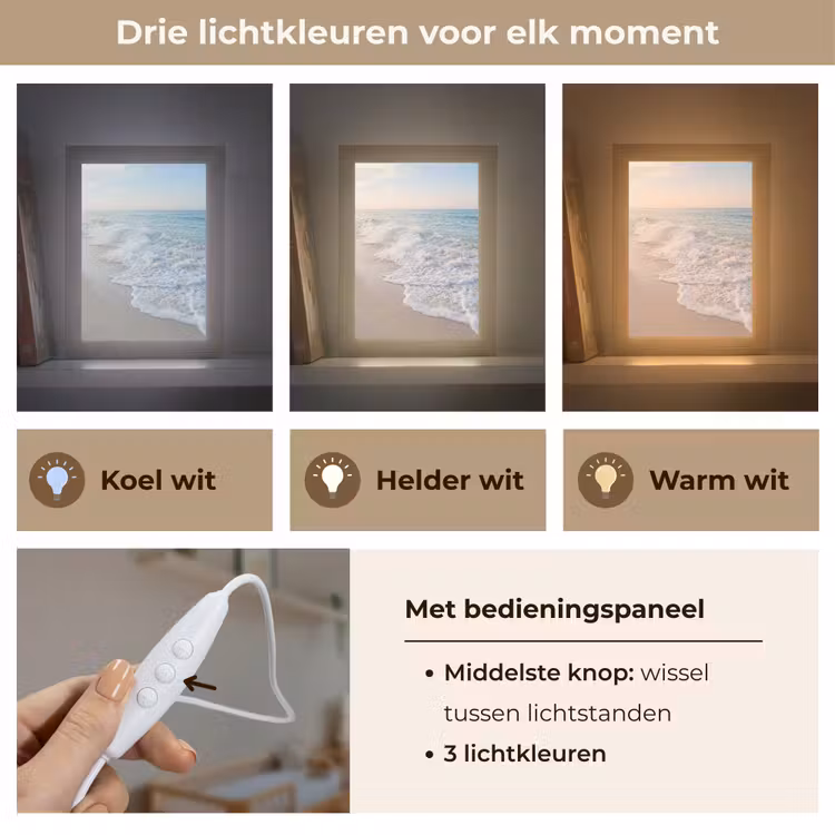 Zee - Golven - Strand - Natuur - Wit Light Box met kabel (Wandlamp) klein -USP_lichtkleurNL