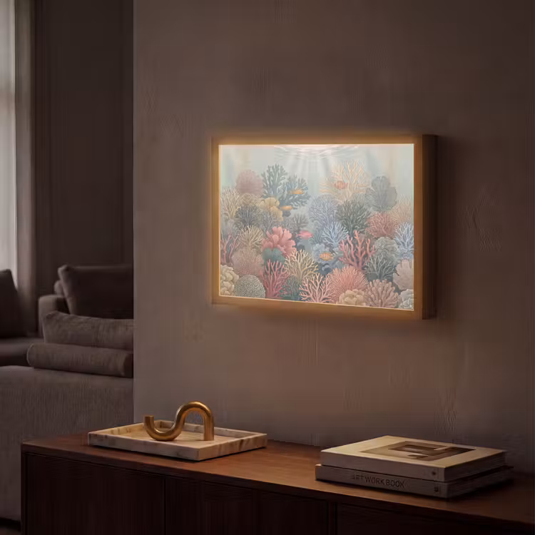 Zee - Koraal - Vis - Natuur - Kleurrijk Light Box met batterij (Wandlamp) middel -sfeer1