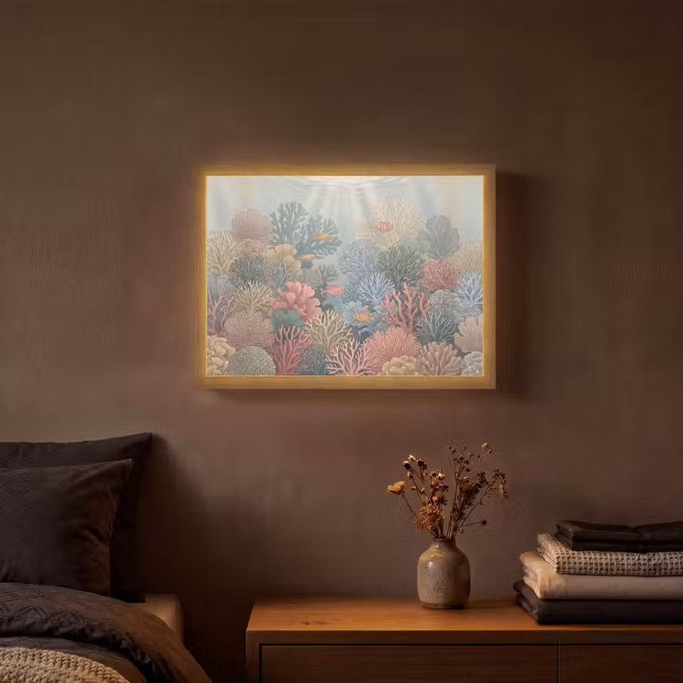 Zee - Koraal - Vis - Natuur - Kleurrijk Light Box met batterij (Wandlamp) middel -sfeer4