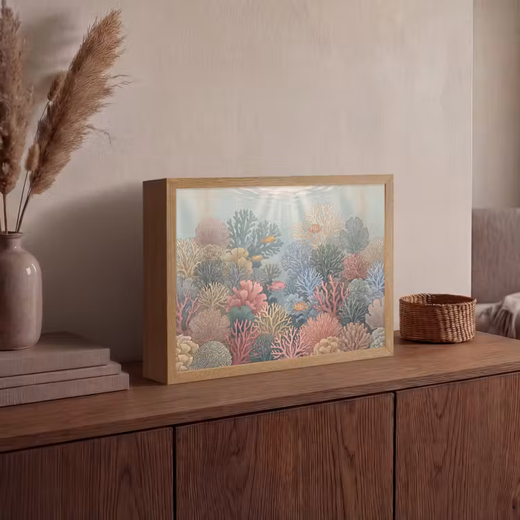 Zee - Koraal - Vis - Natuur - Kleurrijk Light Box met batterij (Wandlamp) middel -sfeer2