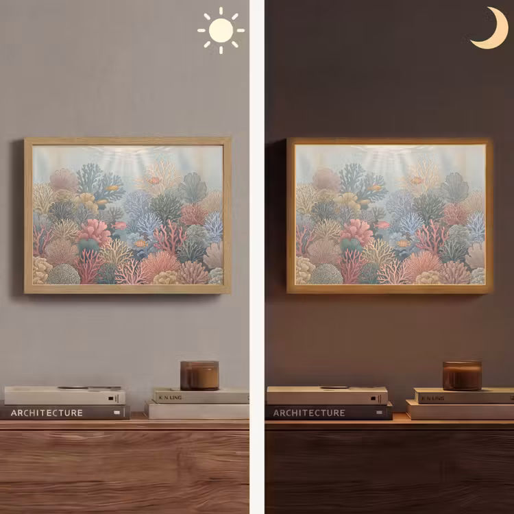 Zee - Koraal - Vis - Natuur - Kleurrijk Light Box met batterij (Wandlamp) middel -sfeer3
