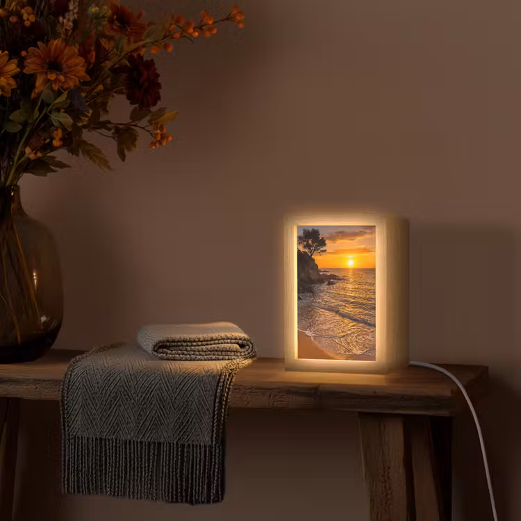 Zee - Kust - Zonsondergang - Natuur - Oranje Light Box met kabel (Wandlamp) klein -sfeer4
