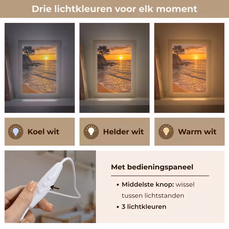 Zee - Kust - Zonsondergang - Natuur - Oranje Light Box met kabel (Wandlamp) klein -USP_lichtkleurNL