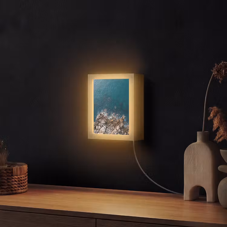 Zee - Kustlijn - Natuur - Abstract - Blauw Light Box met kabel (Wandlamp) klein -sfeer1