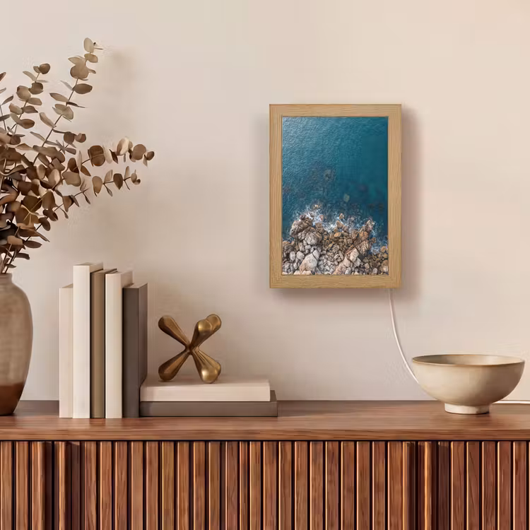 Zee - Kustlijn - Natuur - Abstract - Blauw Light Box met kabel (Wandlamp) klein -sfeer2