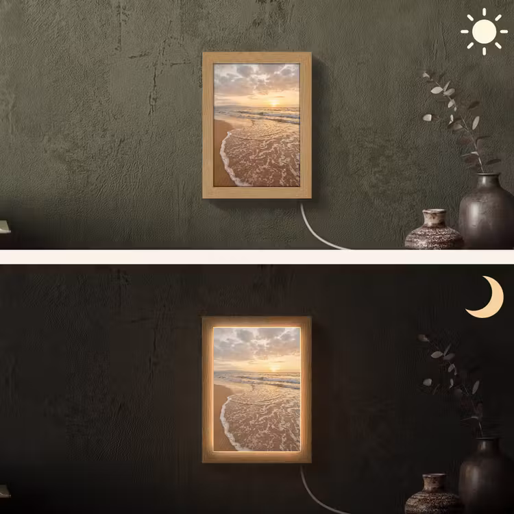 Zee - Kustlijn - Wolken - Landschap - Oranje Light Box met kabel (Wandlamp) klein -sfeer3