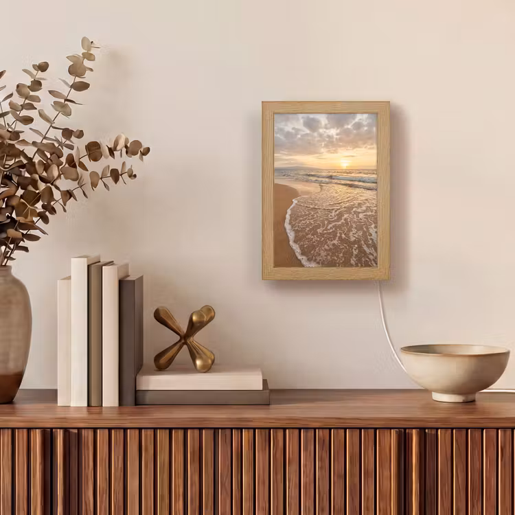 Zee - Kustlijn - Wolken - Landschap - Oranje Light Box met kabel (Wandlamp) klein -sfeer2