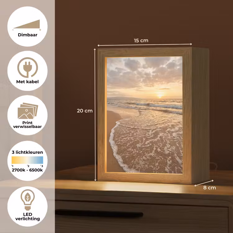 Zee - Kustlijn - Wolken - Landschap - Oranje Light Box met kabel (Wandlamp) klein -USP_websiteoverzichtNL