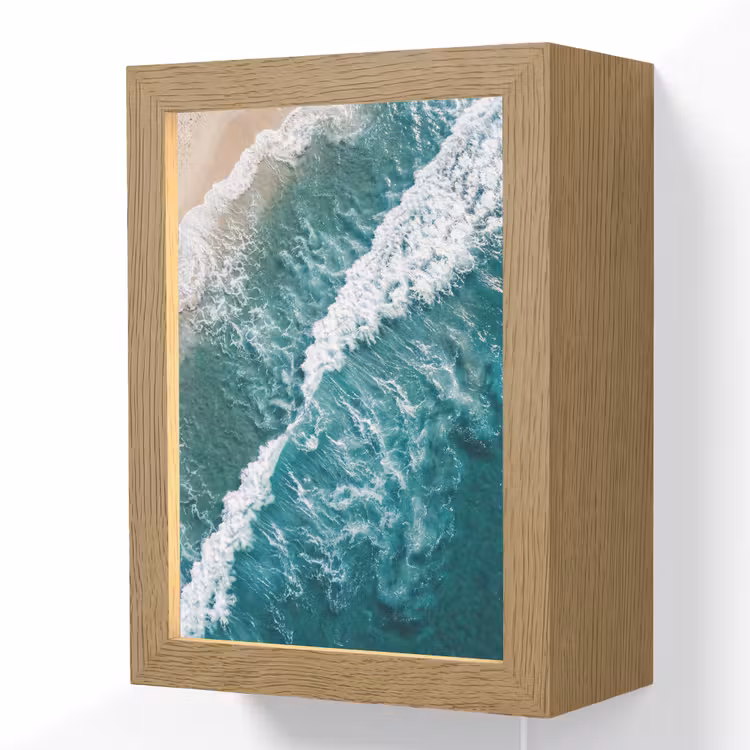 Zee - Strand - Golven - Natuur - Blauw Light Box met kabel (Wandlamp) klein -3d
