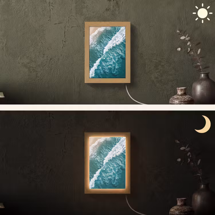 Zee - Strand - Golven - Natuur - Blauw Light Box met kabel (Wandlamp) klein -sfeer3