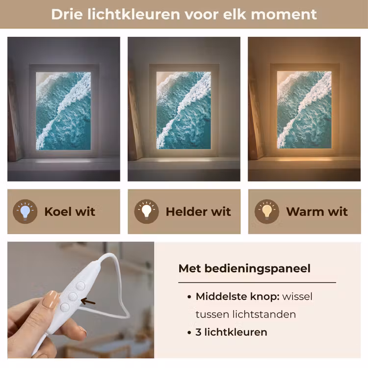 Zee - Strand - Golven - Natuur - Blauw Light Box met kabel (Wandlamp) klein -USP_lichtkleurNL