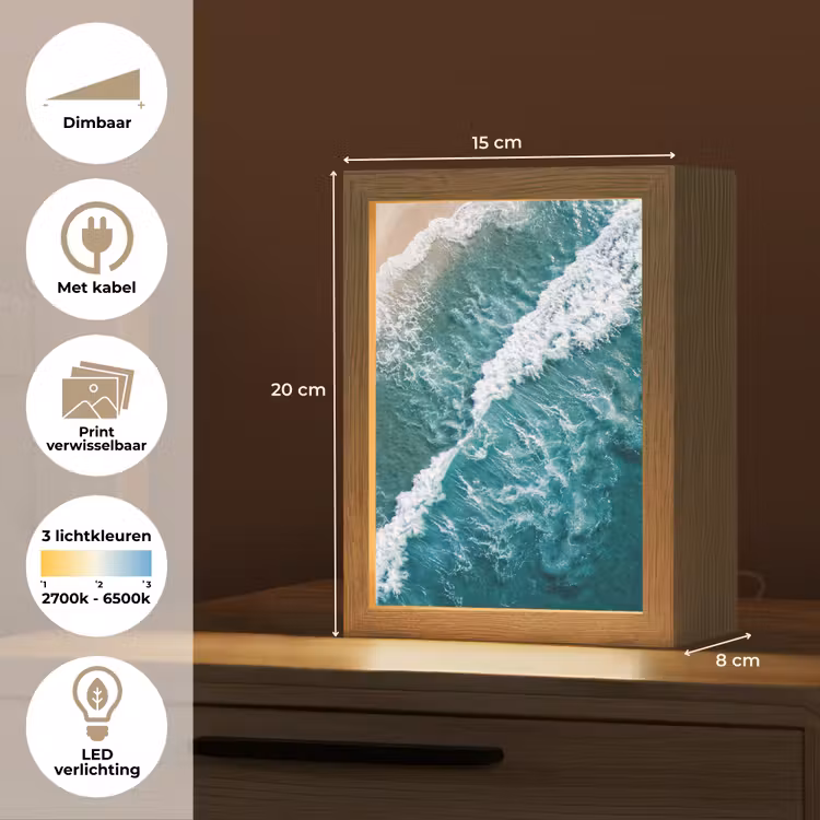 Zee - Strand - Golven - Natuur - Blauw Light Box met kabel (Wandlamp) klein -USP_websiteoverzichtNL