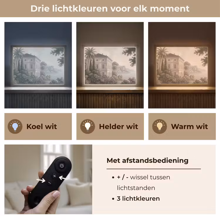 Zee - Villa - Beige Light Box met batterij (Wandlamp) middel -USP_lichtkleurNL