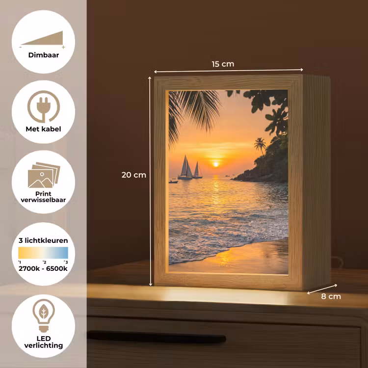 Zee - Zonsondergang - Boot - Natuur - Oranje Light Box met kabel (Wandlamp) klein -USP_websiteoverzichtNL
