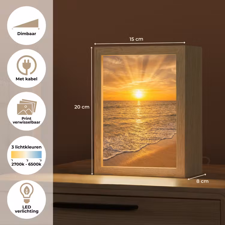 Zee - Zonsondergang - Golven - Kust - Oranje Light Box met kabel (Wandlamp) klein -USP_websiteoverzichtNL