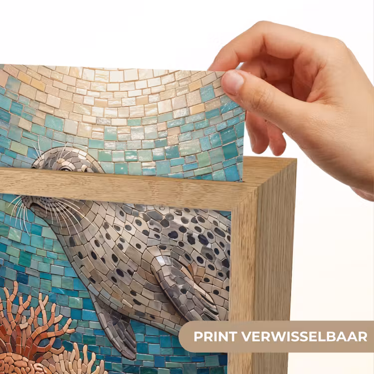 Zeehond - Mozaïek - Onderwater - Dieren - Blauw Light Box met kabel (Wandlamp) klein -USP_websiteprintNL