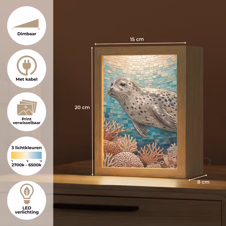 Zeehond - Mozaïek - Onderwater - Dieren - Blauw Light Box met kabel (Wandlamp) klein -USP_websiteoverzichtNL