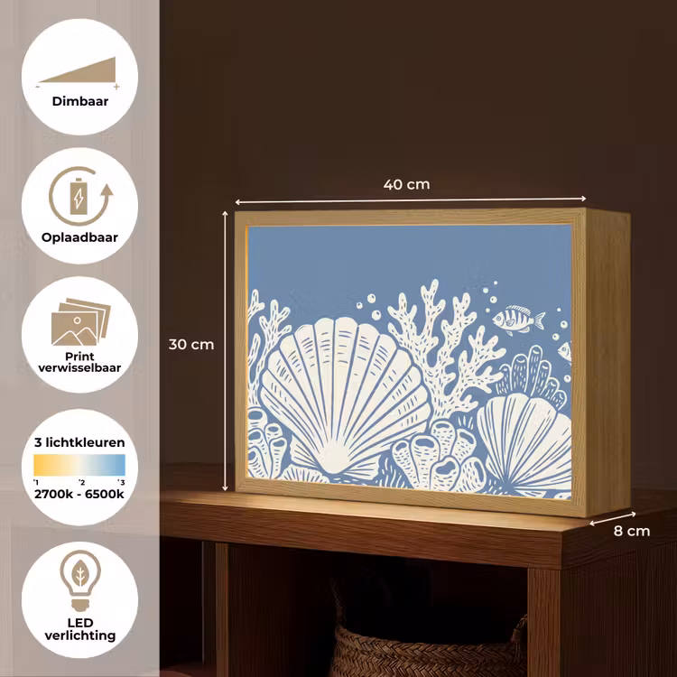 Zeeleven - Koraal - Schelp - Vis - Illustratie - Onderwater Light Box met batterij (Wandlamp) middel -USP_websiteoverzichtNL