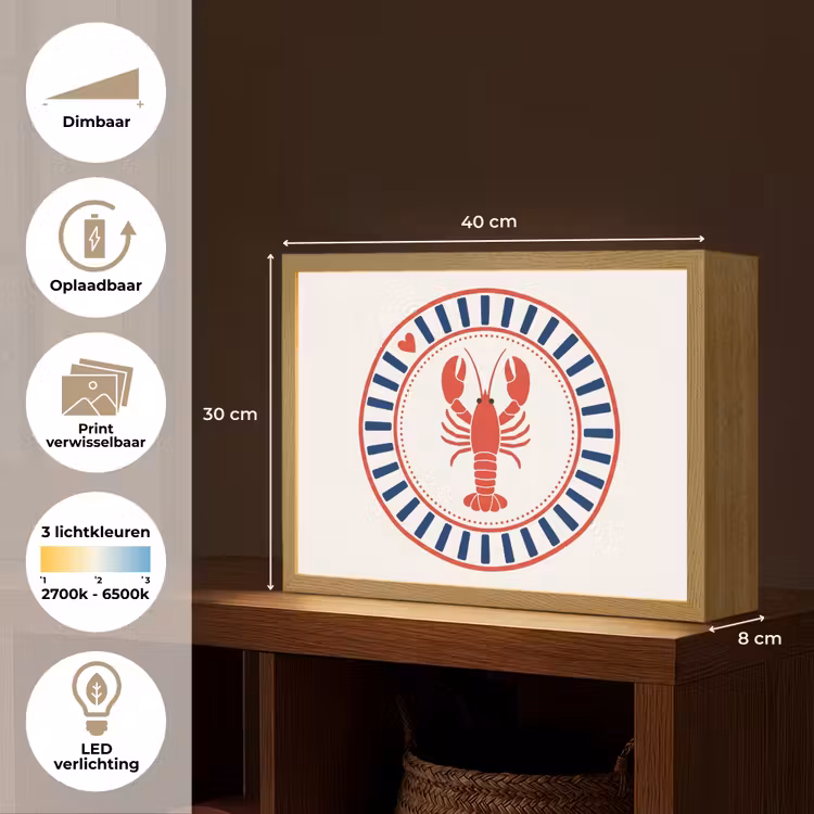 Zeeleven - Kreeft - Embleem - Grafisch - Rood Light Box met batterij (Wandlamp) middel -USP_websiteoverzichtNL
