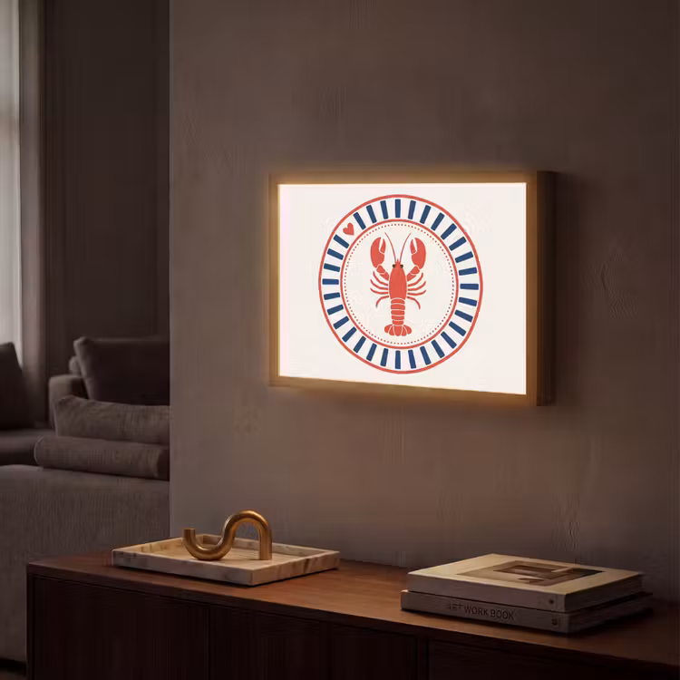 Zeeleven - Kreeft - Embleem - Grafisch - Rood Light Box met batterij (Wandlamp) middel -sfeer1