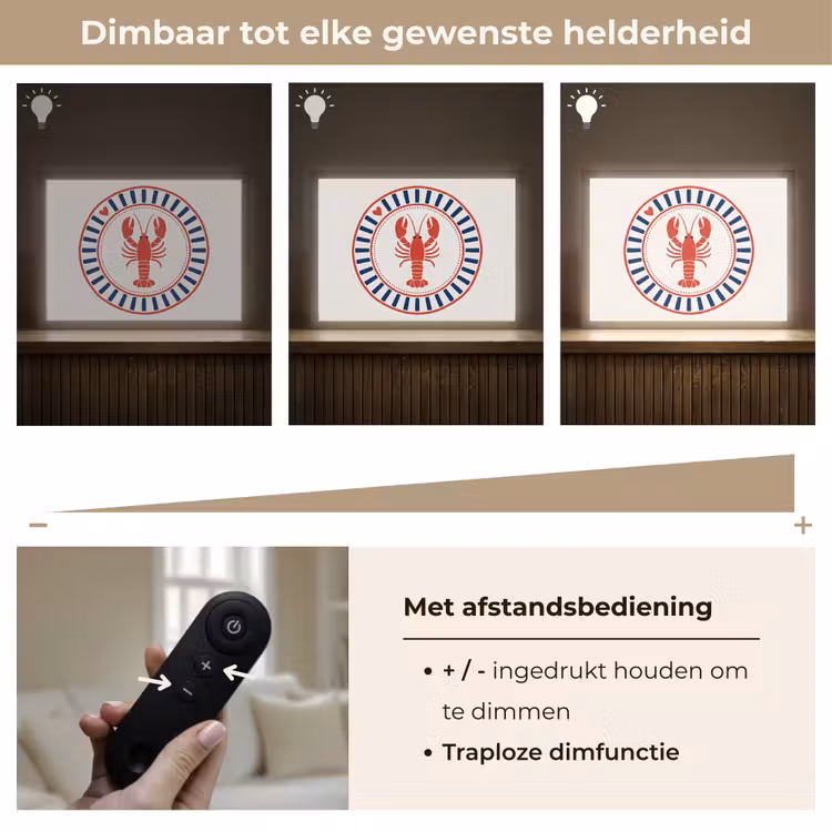 Zeeleven - Kreeft - Embleem - Grafisch - Rood Light Box met batterij (Wandlamp) middel -USP_dimbaarNL