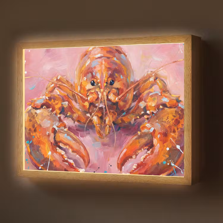 Zeeleven - Kreeft - Spatters - Abstract - Roze Light Box met batterij (Wandlamp) middel -z3d_website