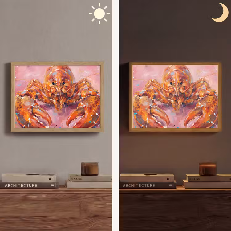 Zeeleven - Kreeft - Spatters - Abstract - Roze Light Box met batterij (Wandlamp) middel -sfeer3
