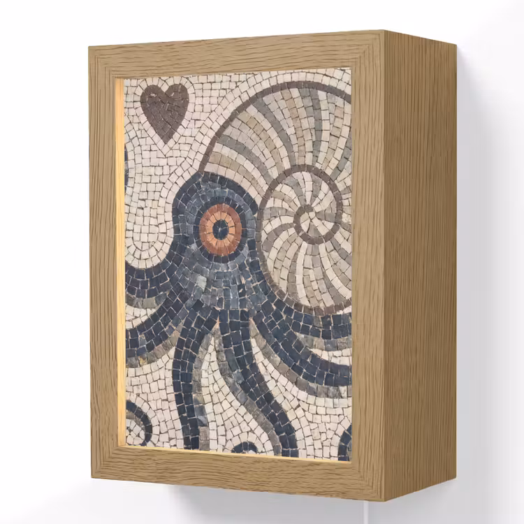 Zeeleven - Mozaïek - Kunst - Vintage - Beige Light Box met kabel (Wandlamp) klein -3d
