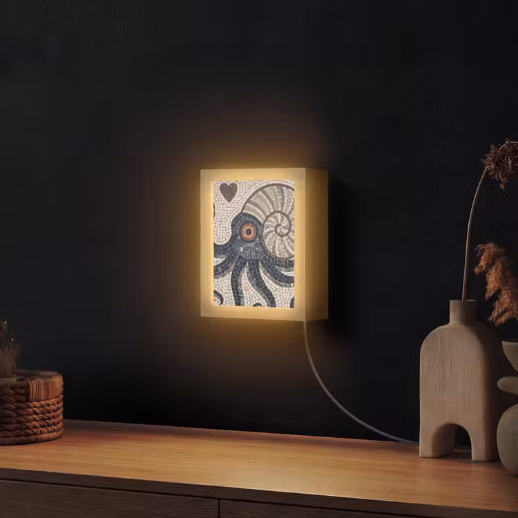 Zeeleven - Mozaïek - Kunst - Vintage - Beige Light Box met kabel (Wandlamp) klein -sfeer1